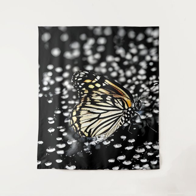 A delicate butterfly with drops of dew tapestry (Front)