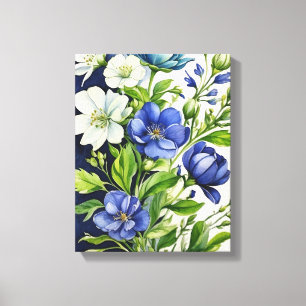 A Delicate Dance of Blue and White Flowers Canvas Print