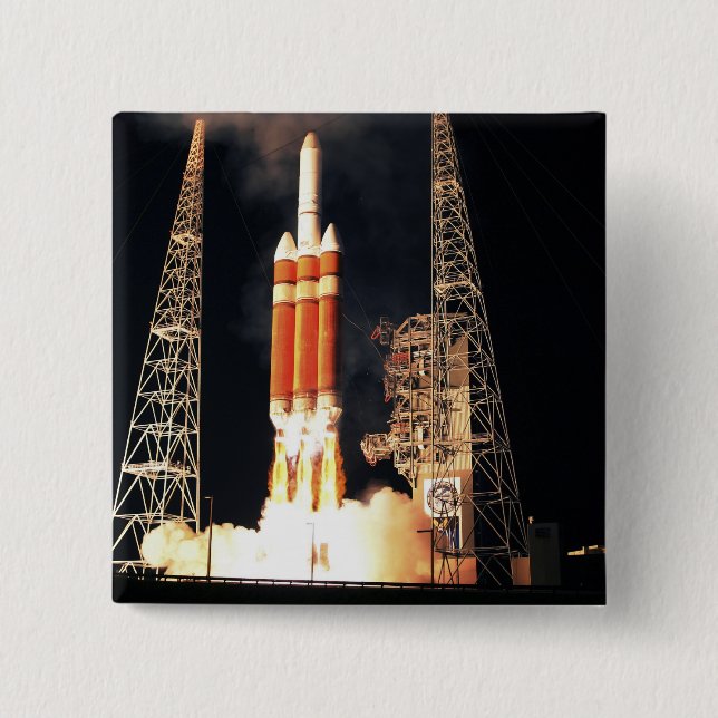 A Delta IV Heavy rocket lifts off 2 Inch Square Button (Front)