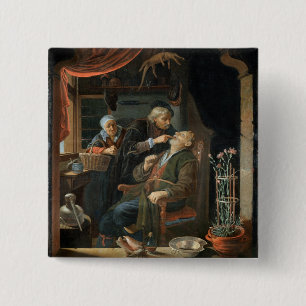 A Dentist Examining The Tooth of an Old Man (oil o 2 Inch Square Button
