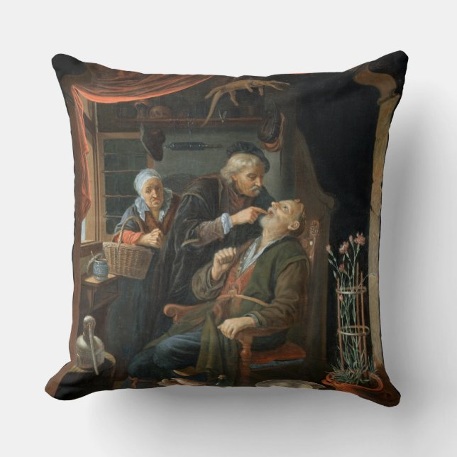 A Dentist Examining The Tooth of an Old Man (oil o Throw Pillow (Front)