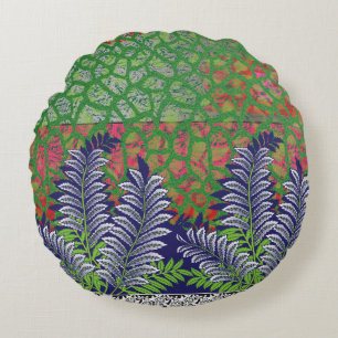 a design of a green and yellow pattern round pillow