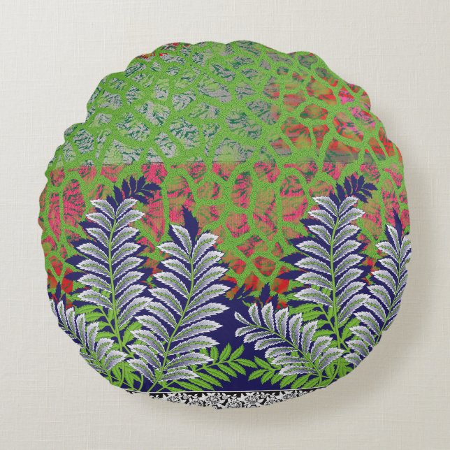 a design of a green and yellow pattern round pillow (Front)