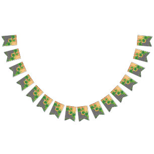 a design of a green and yellow wall hanging bunting flags