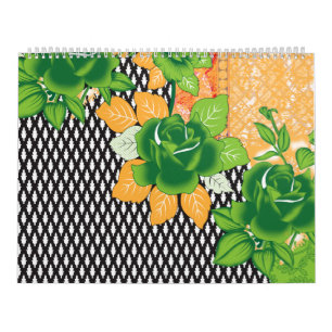 a design of a green and yellow wall hanging calendar