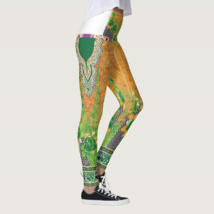 a design of a green and yellow wall hanging leggings