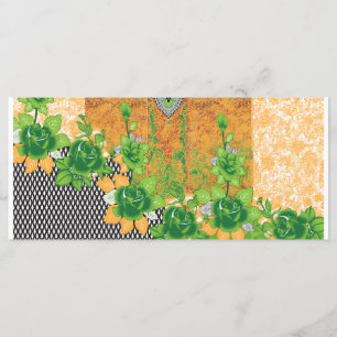a design of a green and yellow wall hanging menu