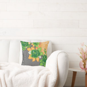 a design of a green and yellow wall hanging throw pillow