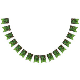 a design of a mirror and some plants bunting flags