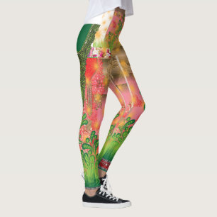 a design of a mirror and some plants leggings