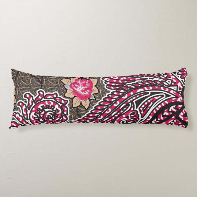 a design of a pink and brown paisley pattern body pillow (Front)