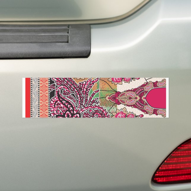 a design of a pink and brown paisley pattern bumper sticker (On Car)