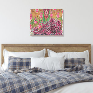 a design of a pink and brown paisley pattern canvas print