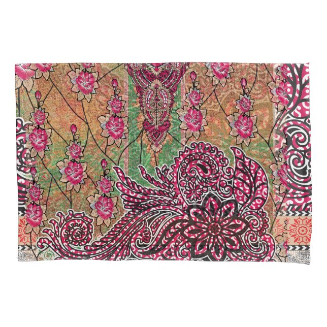 a design of a pink and brown paisley pattern pillowcase (Front)