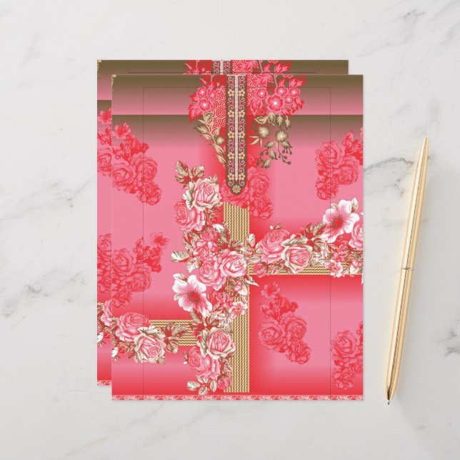a design of a pink and gold background with a red  (Front/Back In Situ)