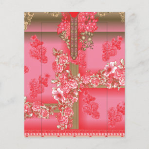 a design of a pink and gold background with a red  flyer