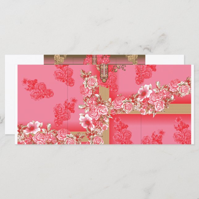a design of a pink and gold background with a red  menu (Front/Back)