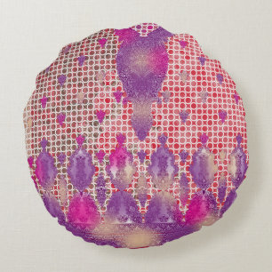 a design of a purple background with dots round pillow