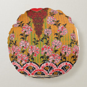 a design of a red and black wall hanging round pillow