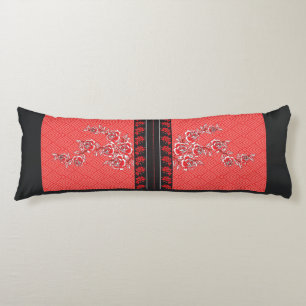 a design of a red and black wallpaper body pillow