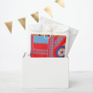 a design of a red and blue pattern favour bag