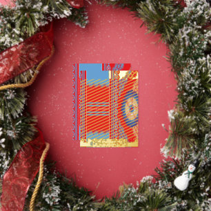 a design of a red and blue pattern foil holiday postcard