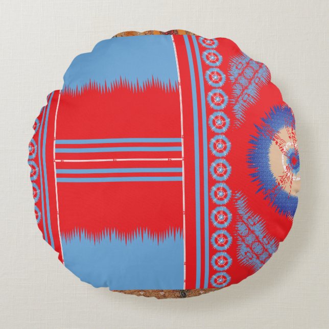 a design of a red and blue pattern round pillow (Front)