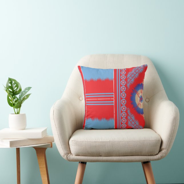 a design of a red and blue pattern throw pillow (Chair)