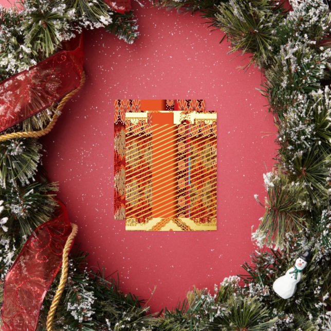 a design of a red and gold pattern foil holiday postcard (Insitu)
