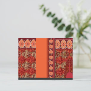a design of a red and gold pattern postcard