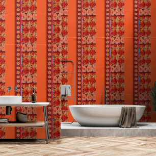a design of a red and gold pattern wallpaper