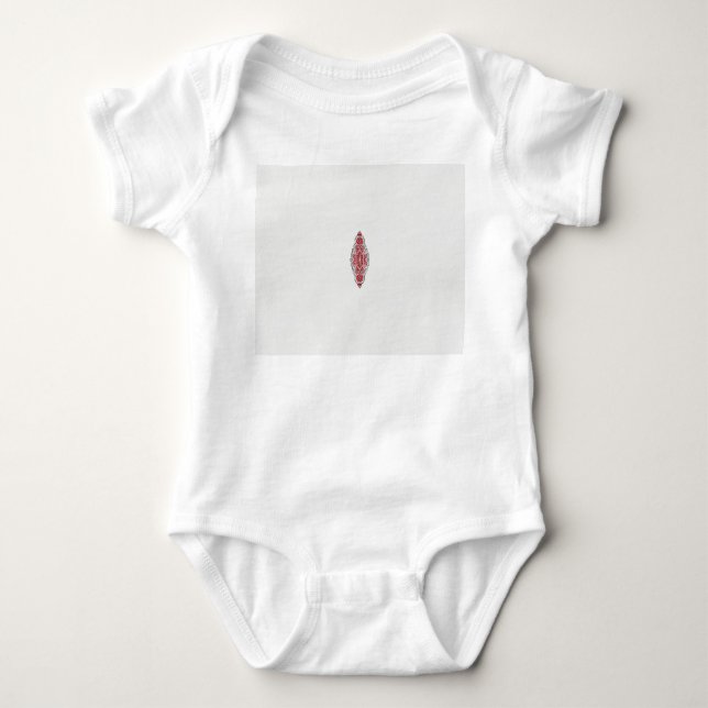 a design of a red and white pattern baby bodysuit (Front)
