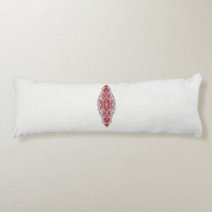 a design of a red and white pattern body pillow
