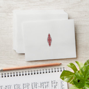 a design of a red and white pattern envelope