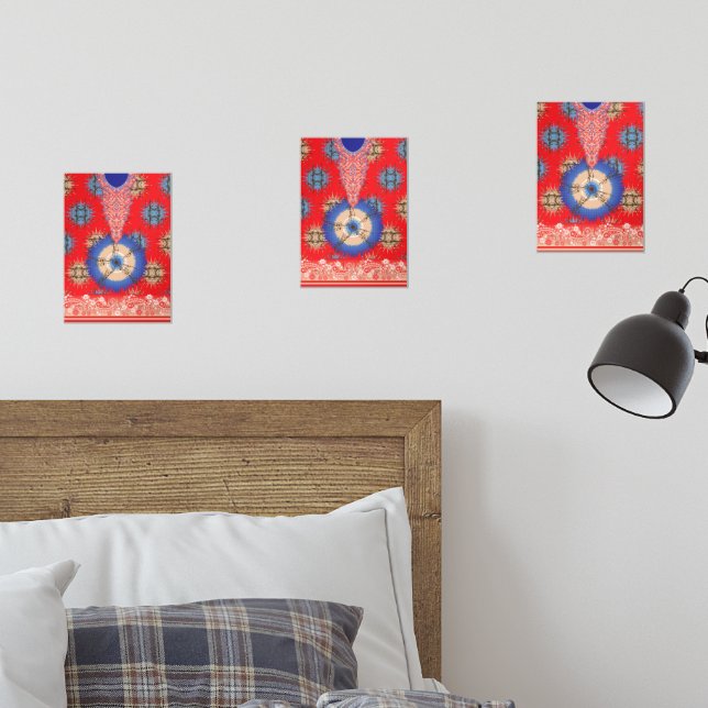  a design of a red background with a blue circle (Bedroom)