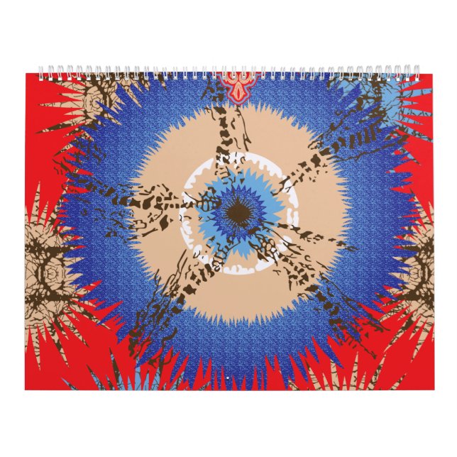 a design of a red background with a blue circle calendar (Cover)
