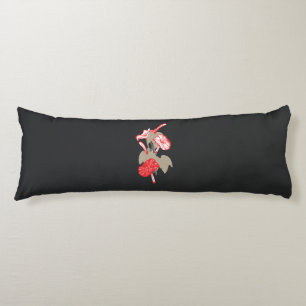 a design of a red flower on a white background body pillow