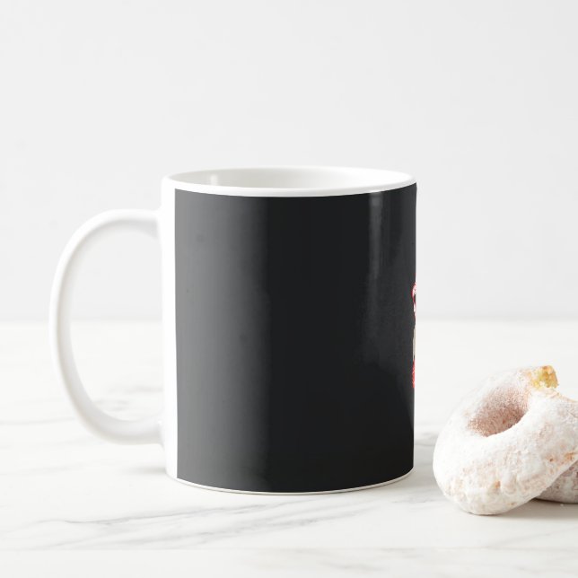 a design of a red flower on a white background coffee mug (With Donut)