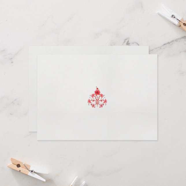 a design of a red flower on a white background invitation (Front/Back In Situ)