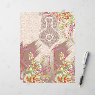 a design of a red vase with flowers on it
