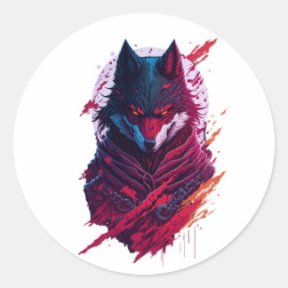 A detailed illustration face evil ninja wolf classic round sticker