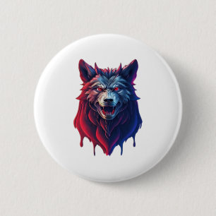 A detailed illustration face evil ninja wolf Premi 2 Inch Round Button