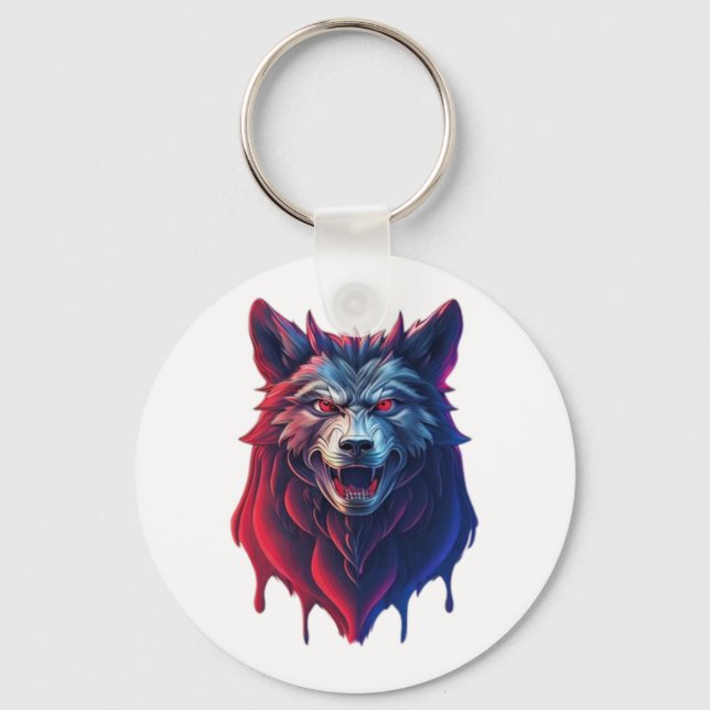 A detailed illustration face evil ninja wolf Premi Keychain (Front)