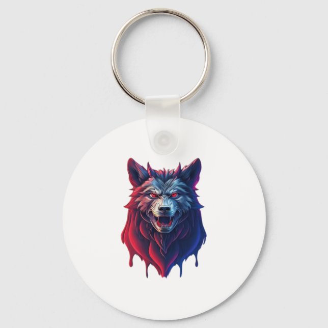 A detailed illustration face evil ninja wolf Premi Keychain (Front)