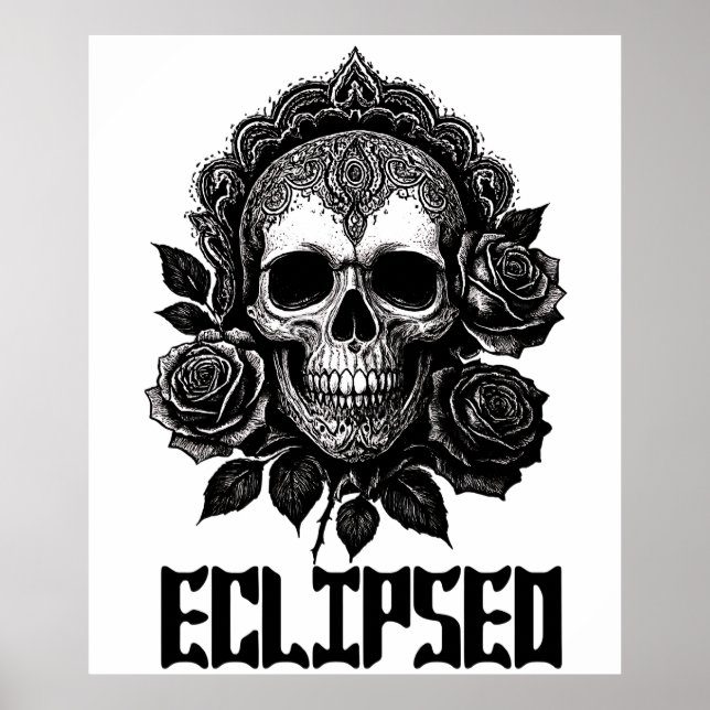 A detailed skull adorned with intricate patterns poster (Front)