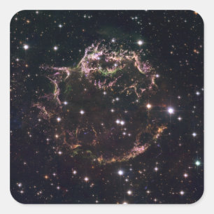 A detailed view at the tattered remains square sticker