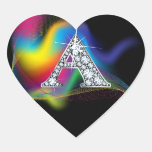 "A" Diamond Bling on Rainbow Swirl Heart Sticker