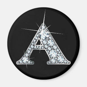 "A" Diamond Bling Print Magnet