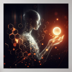  A digital lifeform interacting with a virtual orb Poster