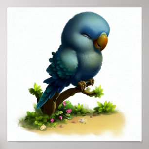 A Digital Painting of a Cute Indigo-Winged Parrot Poster
